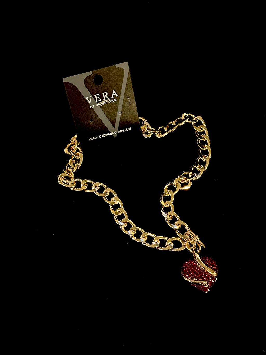 Gold 3D Red Rhinestone Heart Featuring Serpent Toggle Gold 3D Red Rhinestone Heart Featuring Serpent Toggle