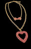 2 Tier Gold Chain Pink Rhinestone Heart & Bow Necklace