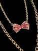 2 Tier Gold Chain Pink Rhinestone Heart & Bow Necklace