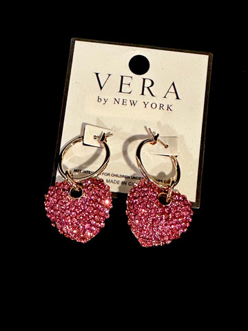 Pink Rhinestone Heart Hoop Earrings