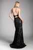 PUNKY! Fitted sequin gown with halter neckline and lace up cut out.