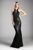 PUNKY! Fitted sequin gown with halter neckline and lace up cut out.