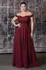 Off the shoulder lace bodice gown with flowy chiffon bottom and leg slit in lining.