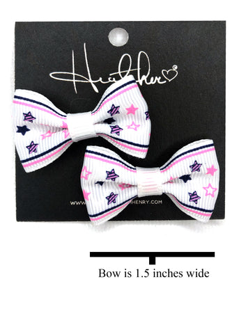 White & Pink Stars Bow Tie Earrings