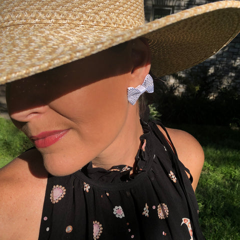 Pink Lace Bow Tie Earrings