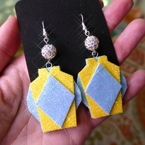 Jockey Silk Earrings - Yellow/Blue