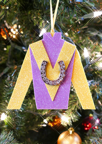 Purple & Yellow Jockey Silks Hanging Ornament