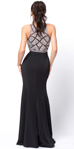 SLEEVELESS BEADED TOP HIGH NECK LONG PROM DRESS