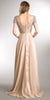 BEJEWELED SLEEVES PLEATED BUST LONG FORMAL EVENING DRESS