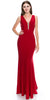 DEEP V-NECK BEADED ACCENT FITTED LONG FORMAL EVENING DRESS