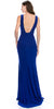 DEEP V-NECK BEADED ACCENT FITTED LONG FORMAL EVENING DRESS